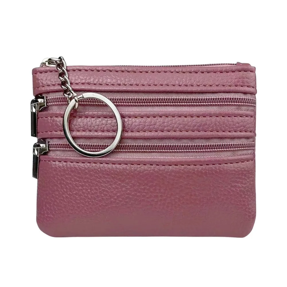 Elegant PU Leather Coin Purse with Key Ring and Zipper Closure
