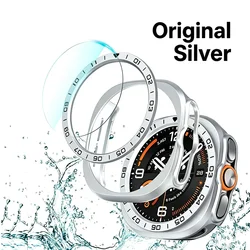 Enhanced Protective Bezel Ring with Screen Protector & PC Case for Galaxy Watch ultra 2 (Original Silver)