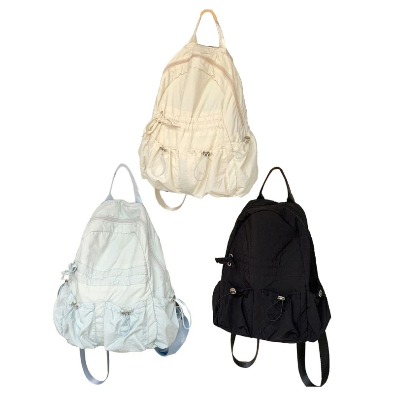 

Ruched Drawstring Nylon Backpack for Outdoor and School with Adjustable Straps