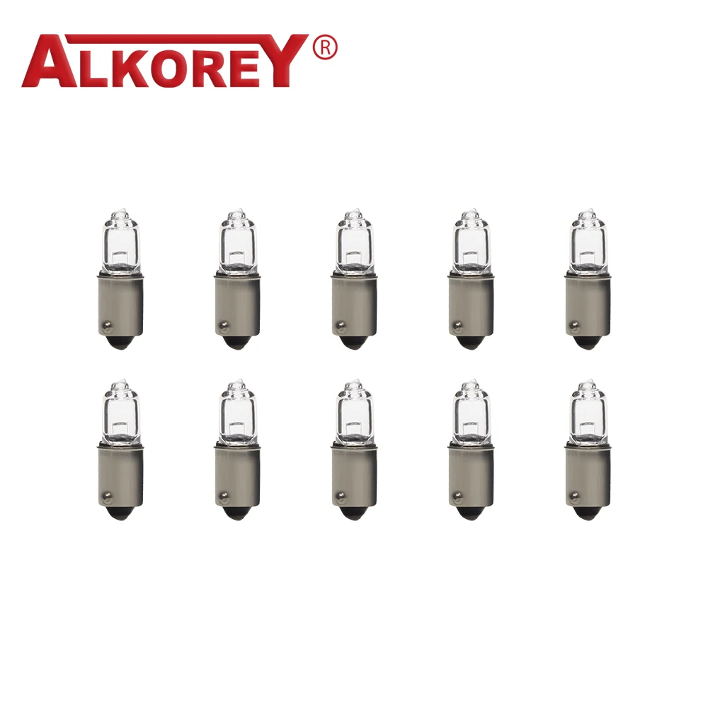 Alkorey 10 sztuk H10W 12V 10W BA9S halogenowy wskaźnik hamulca lampka sygnalizacyjna żarówka samochodowa szkło kwarcowe halogenowe światło obrysowe