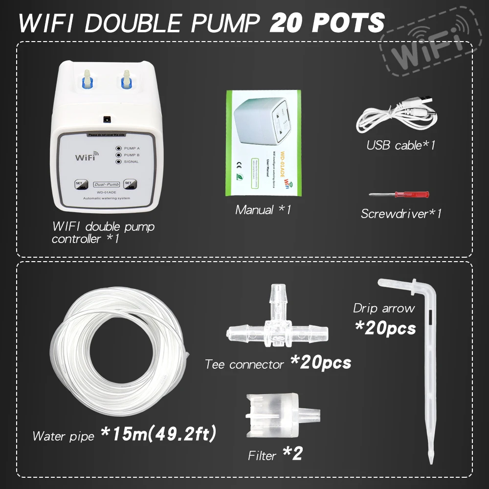 Système d'arrosage goutte-à-goutte automatique à double pompe chronométrée, dispositif intelligent WIFI, télécommande pour terrasse de jardin