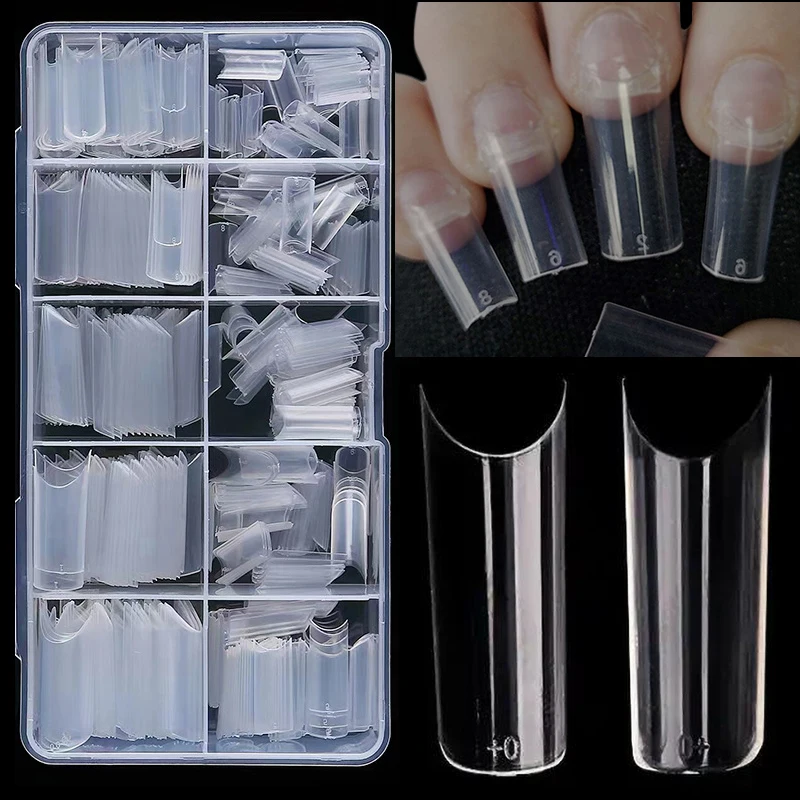 

Extra Long Square Nail Tips Half Cover C Curve Artificial Press On Fake Nails American Capsule Boxed Extension Manicure Tools
