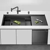 Single Large Size Nanometer Black Three Cover Hidden Kitchen Sink 4mm Thickness Handmade Sinks With Drain Plate Sinks 3