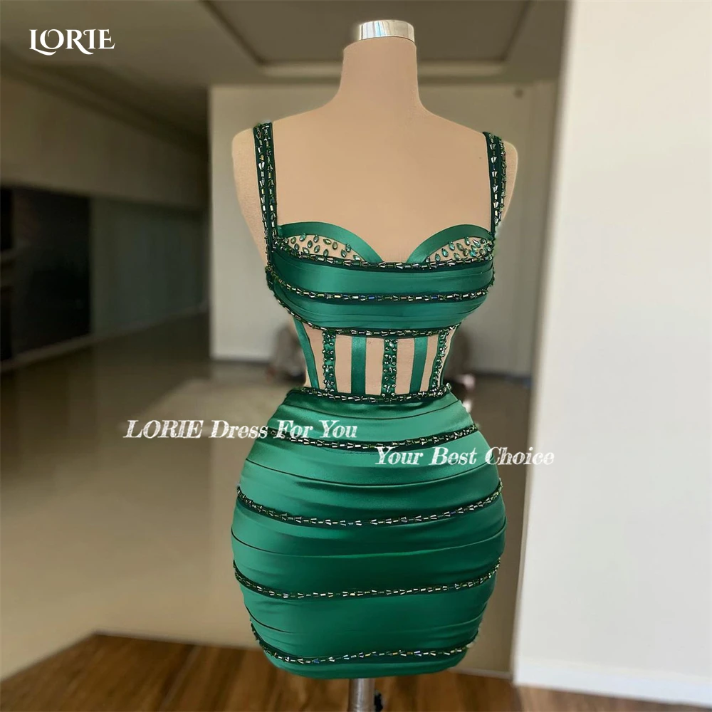 Dark Green Mini Cocktail Party Gowns Spaghetti Straps Pleats Beadings Dubai Evening Dresses Saudi Arabia Clubbing Dress