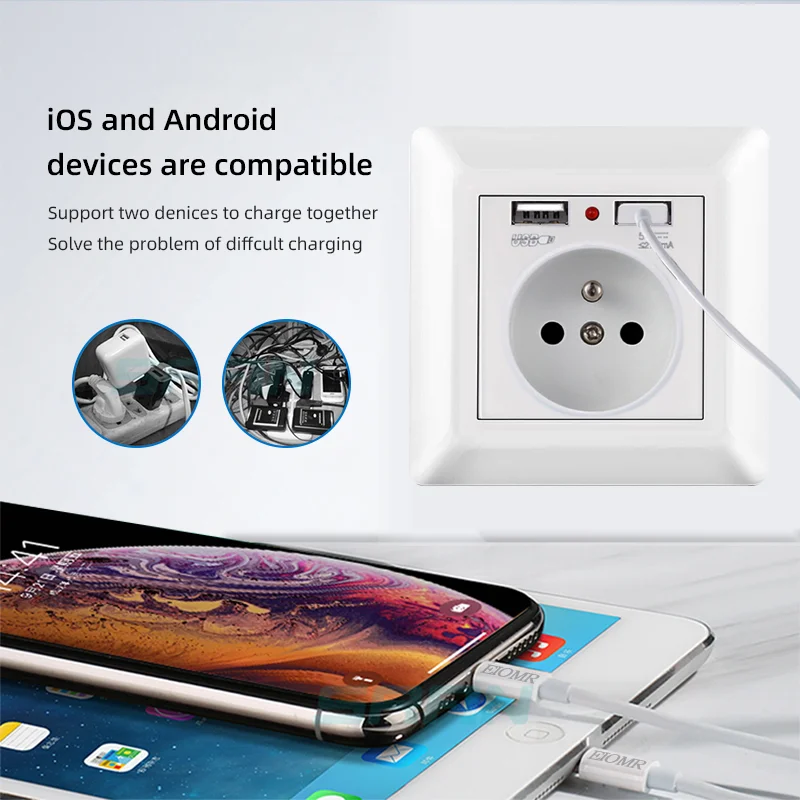 branco usb tipo c porta de carregamento 5v 21a tomada eletrica 01