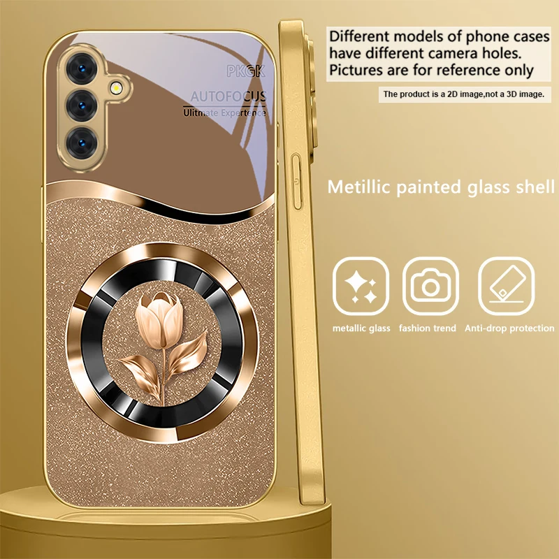 Golden Glass Phone Case with Exquisite Floral Design