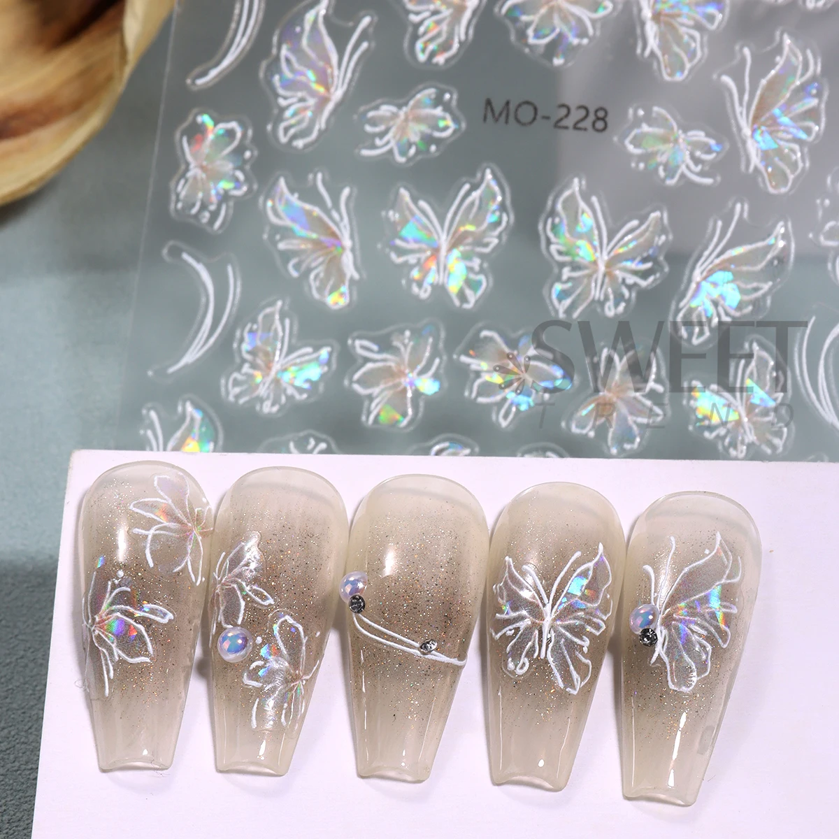3pcs Aurora Fairy Butterfly Matte Nail Stickers Holographic Painting Gradient Wings Design Decals French Elegant Manicure Foils