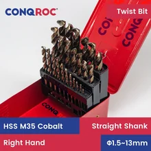 Hss M35 Kobalt Twist Boren Set Rechte Schacht Met Metal Case Hoge Kwaliteit 25-Size Diameter-1.5 ~ 13Mm