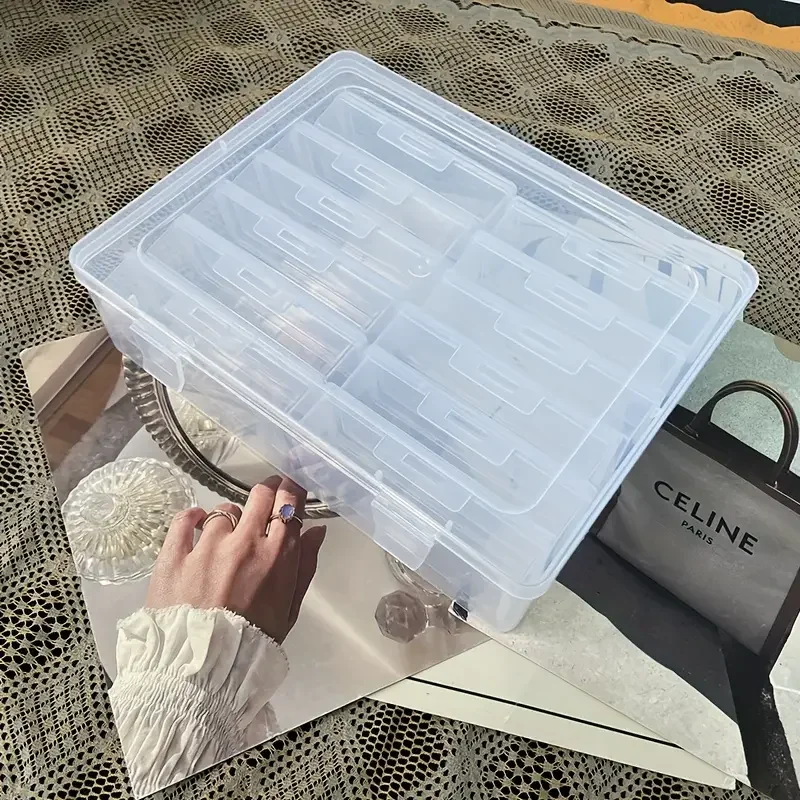 12 adjustable partition plastic storage boxes-transparent white storage boxes for office and organization