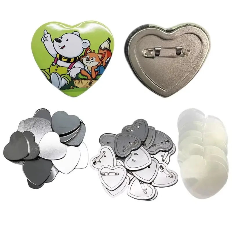 Heart 57x53mm Badge Button Machine with 200 Parts Moulds & Handling Cutter Create Promotional Badges Pins Gifts