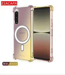 MagSafe Compatible Transparent Gradient Shockproof Airbag Case for Xperia 1 ii (Black gold)