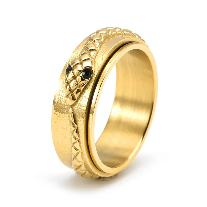 Antique Snake Band Ring for Men Women Cool Black Gold Color Stainless Steel Gorthic Animal Spinner Ring Fidget Anxiety Ring 6