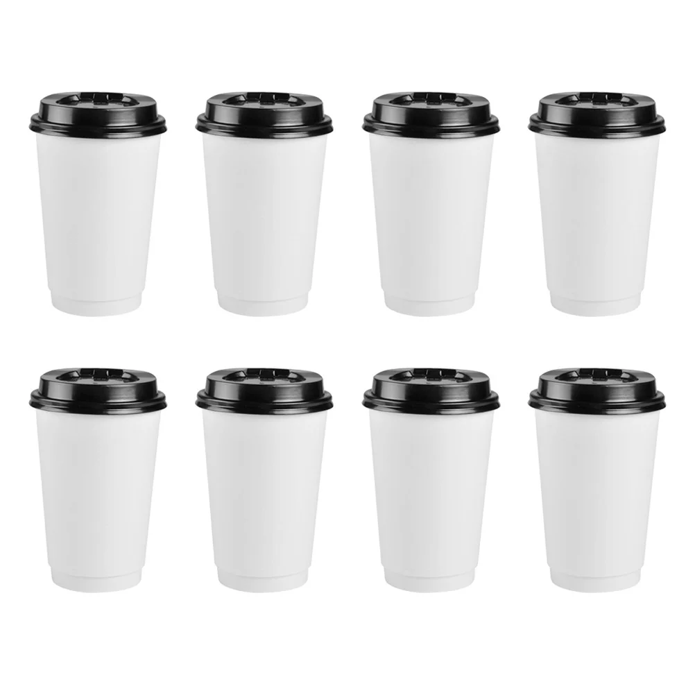 50pcs Disposable Paper Cups Insulation Takeaway Double-Layer Coffee Cup with Lid