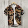 Foreign trade dirty octopus print men's youth short-sleeved luxury lapel shirt linen Hawaiian single-breasted shirt cardigan 3