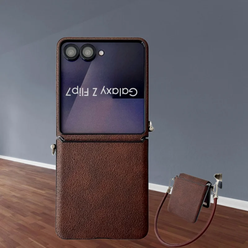 Luxury Shockproof Leather Phone Case with Side Buckle Lanyard