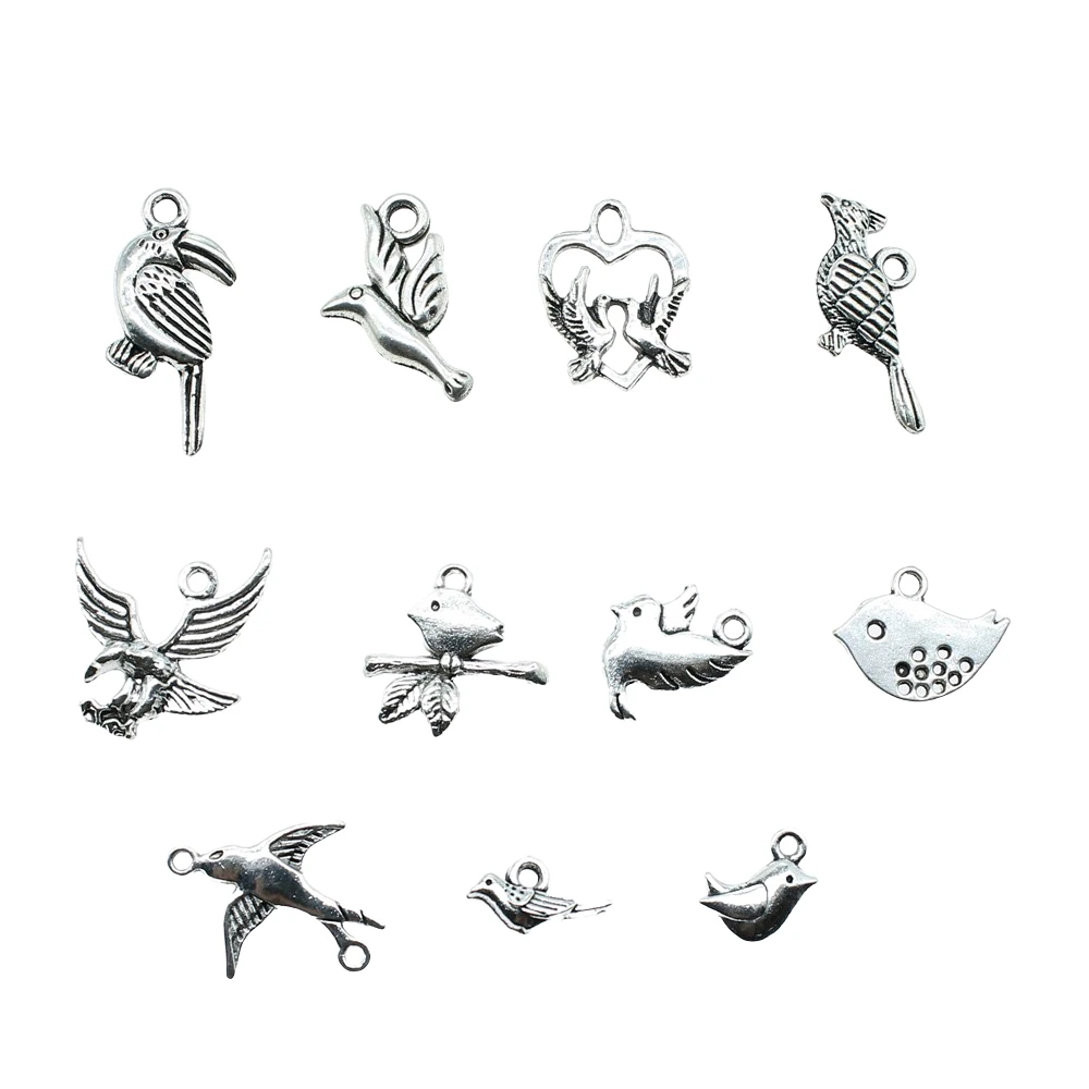 20pcs 매력 조류 골동품 실버 색상 귀여운 조류의 매력 보석 결과 DIY 작은 조류의 매력 도매