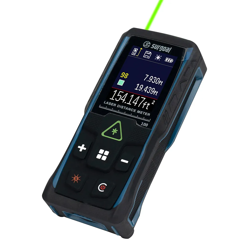 Farbbildschirm 100 m grüner Laser-Entfernungsmesser, multifunktional, mit digitalem Level-Vibrationsmessgerät, Laserband
