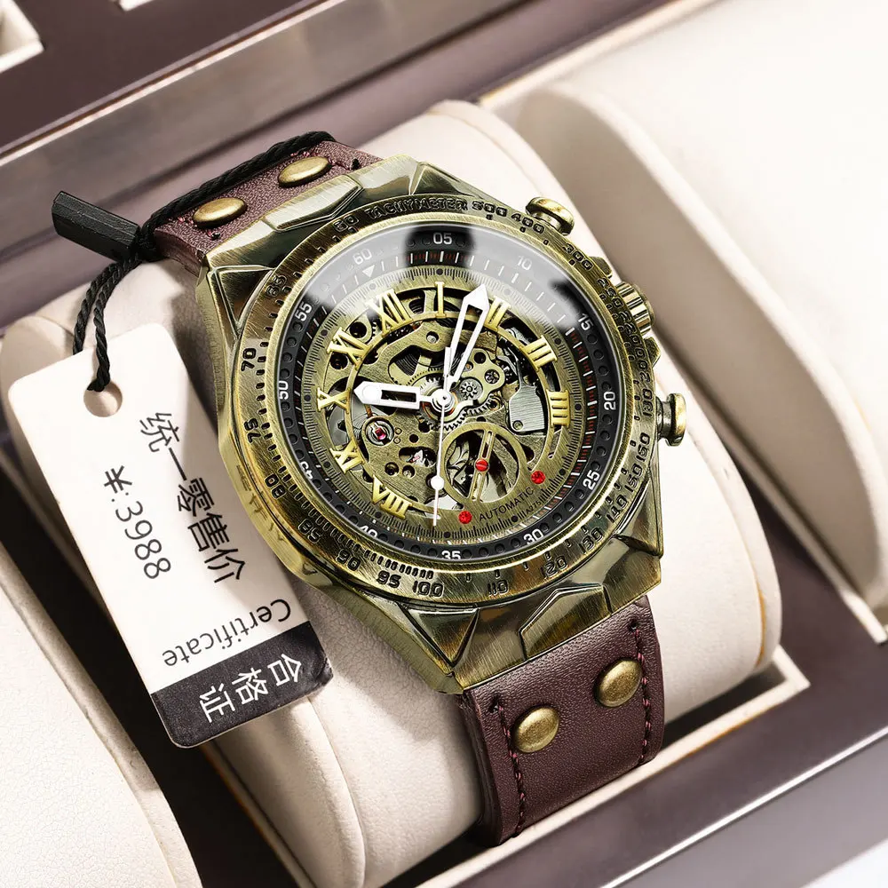 BINBOND A275 Luxury Retro Men's Waterproof Leather Strap Tourbillon Watch