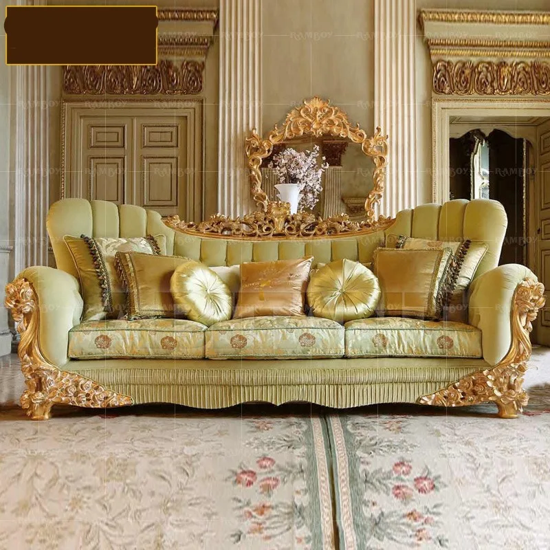 

French-style fabric sofa size apartment European-style solid wood carved combination villa furniture