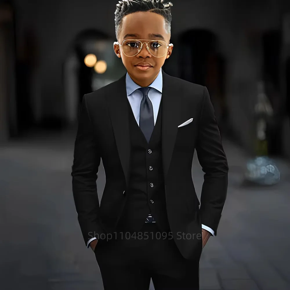 Blue Boy Wedding Formal Suits 3 Pieces Blazer Vest Pants Suits Flower Child Party Prom Suit Kids Suit Tuxedo for 2-18 Year Old