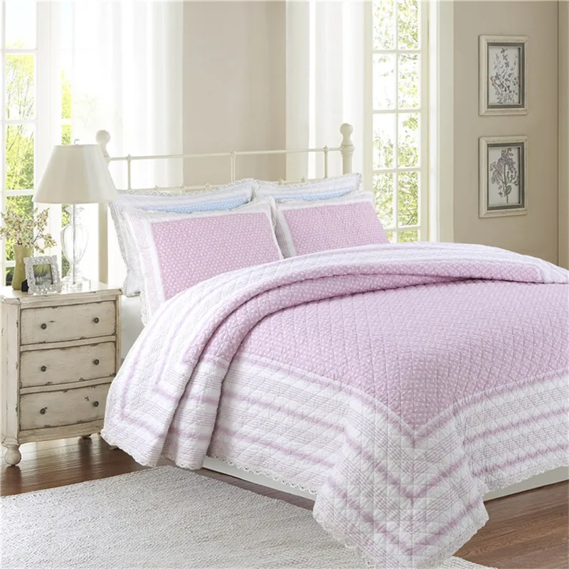 

Lace Style Cotton Quilt Set 3pcs Bedspread on the Bed Korean Summer Coverlets Blanket in Bedroom Girl's Quilted Bed Cover Sheet