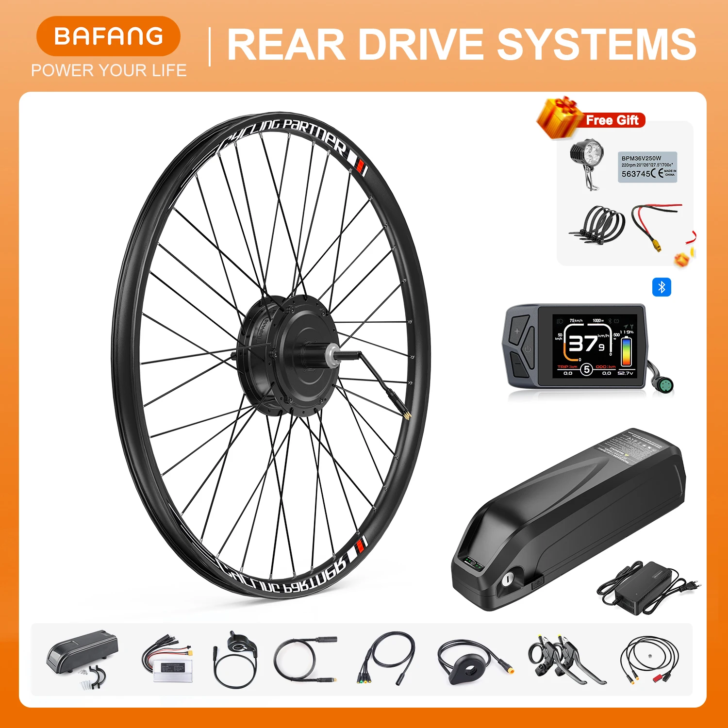 Bafang 750W 500W Wheel Hub Motor with Battery 48V 20Ah 17.5Ah Electric  Conversion Kit Front Rear Drive Bicycle Engine EBike Kit