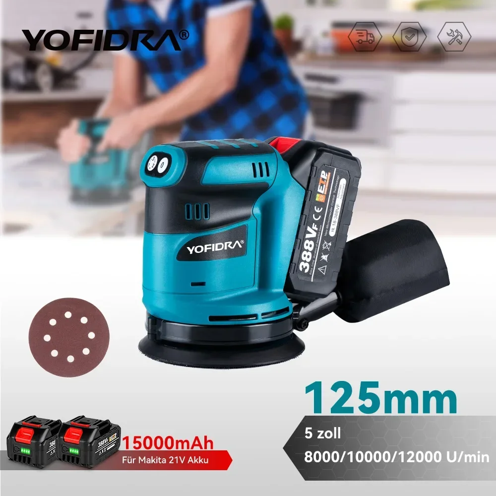 125mm 3Speed Random Orbital Electric Sander Wood Grinder Polishing Grinding Sanding Machine 21V 18V Battery Tool