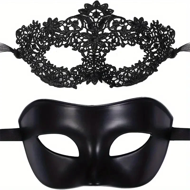 2 PCS Sexy Black Masquerade Eye Mask for Couples Women Men Venetian Party Club Dance Party Prom Cosplay Halloween Make Up Masks