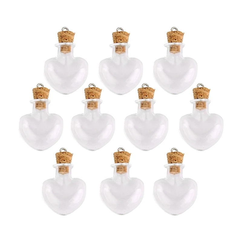 10pcs glass cork bottle glasses ampoules wool bottle pendants heart form glass cork pendants
