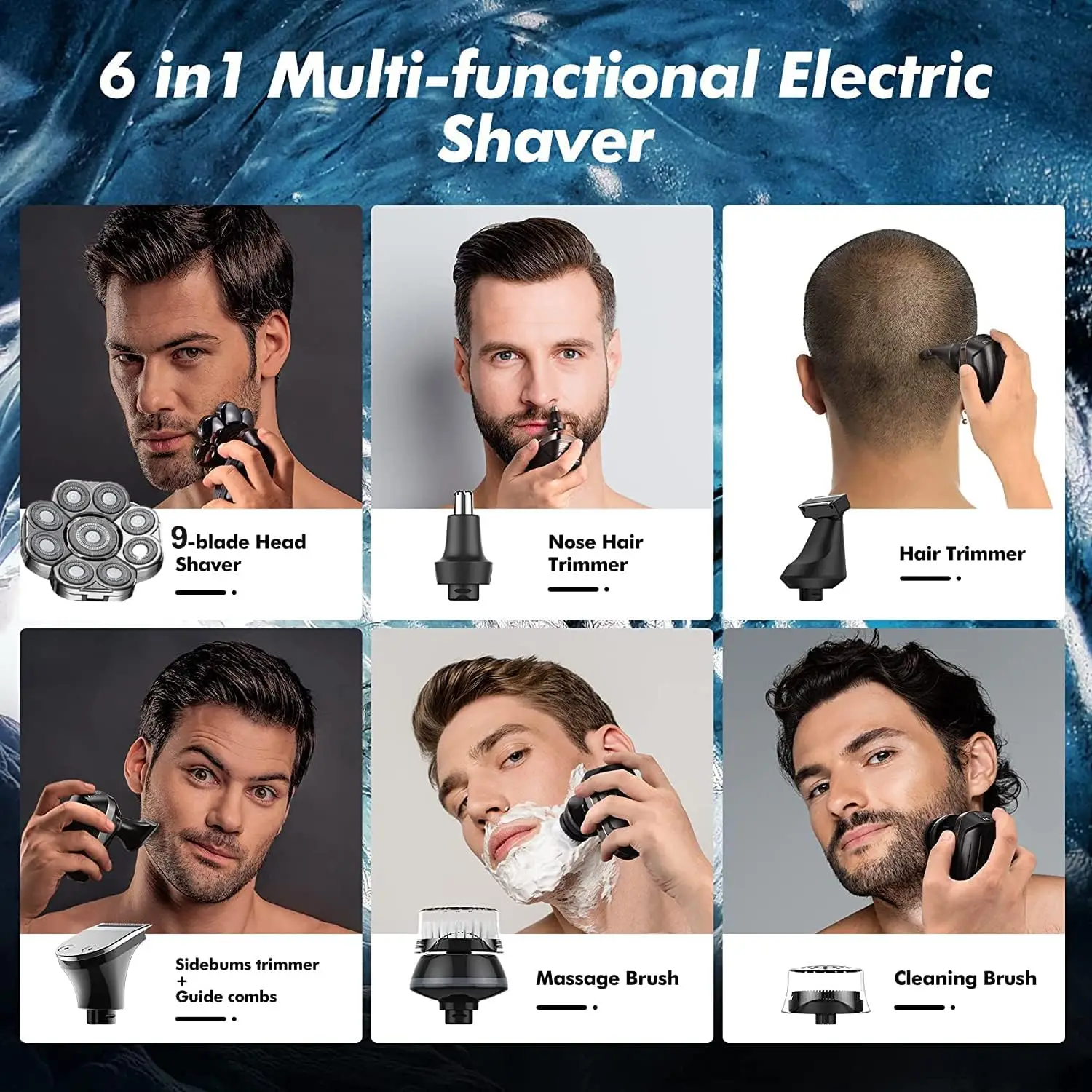 9D Shaver for Men Bald Floating Head Electric Shaver 6-in-1 with Nose/Body Trimmer Wet/Dry LED Display Upgrade Mens Grooming Kit 4