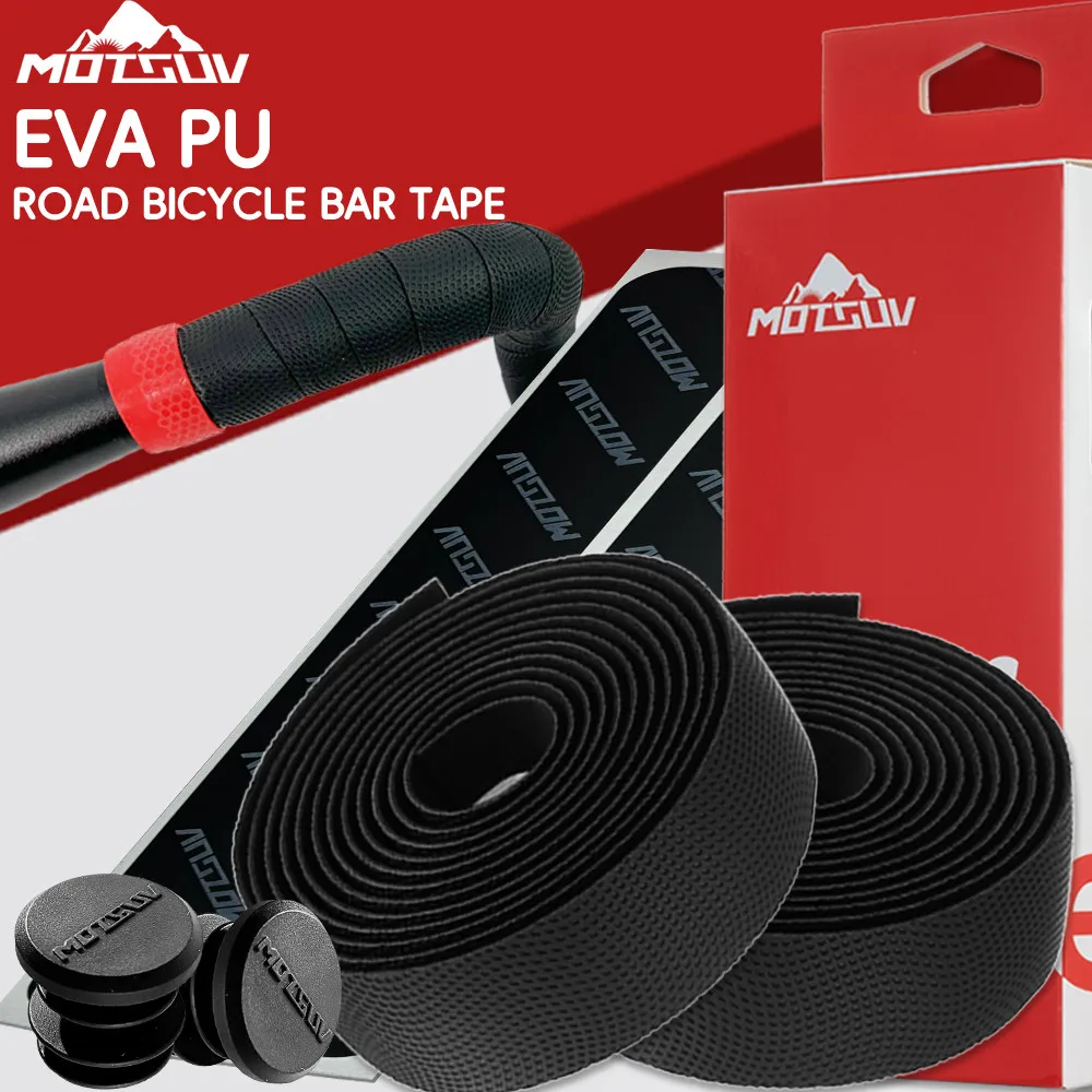 MOTSUV Road Bicycle Handlebar Winding Tape Bike EVA PU Bar Tape Soft Cycling Damping With 2 Bar Plug Anti-slip Shock Strap Parts