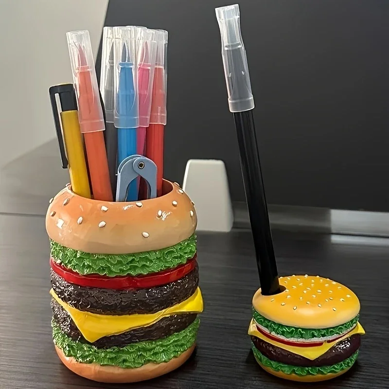 Miniso Delicious Burger Pen Holder Cute Burger Pen Holder Bedroom Desk Decoration Storage Organizing Gift for Friends
