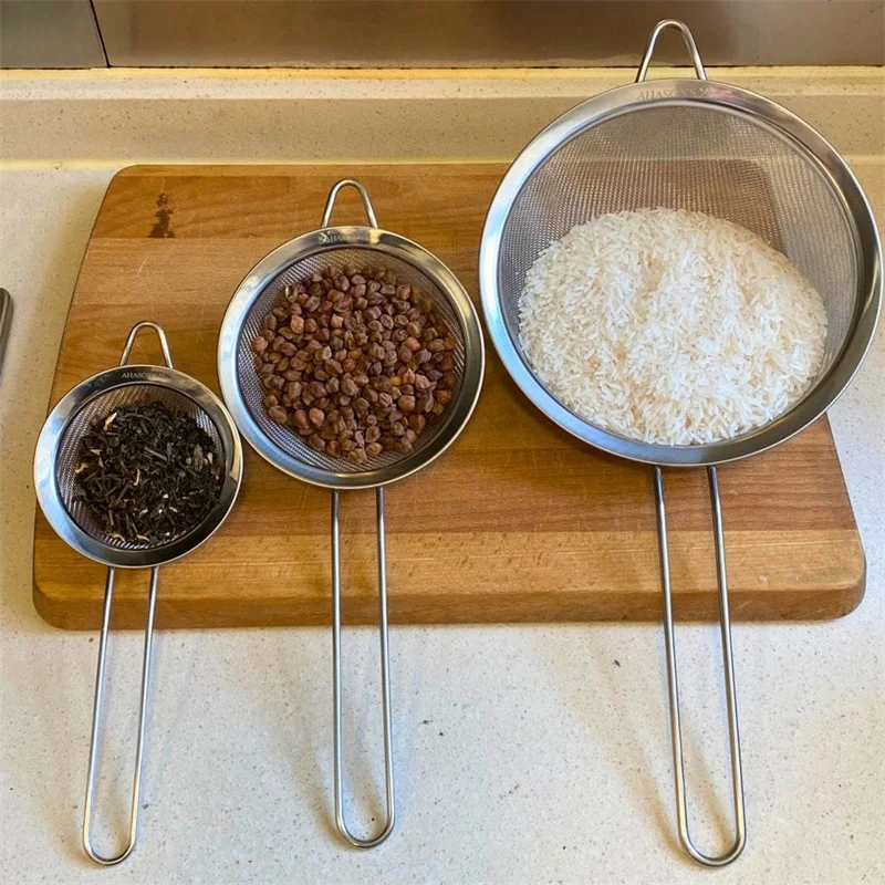 Stainless Steel Mesh Strainer with Handle for Strain Drain and Vegetables Tea Coffee Food Oil Strainer Colander Kitchen Tools sink strainer cocktail shaker strainer