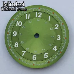 Enhanced Black Blue Green Silver Luminous Watch Dial, 29mm (Green)