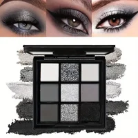 Palette de fards à paupières noirs fumés, lueur mate gris foncé 9 couleurs, parfaite pour le maquillage des yeux sur scène, fête et festival de musique 2
