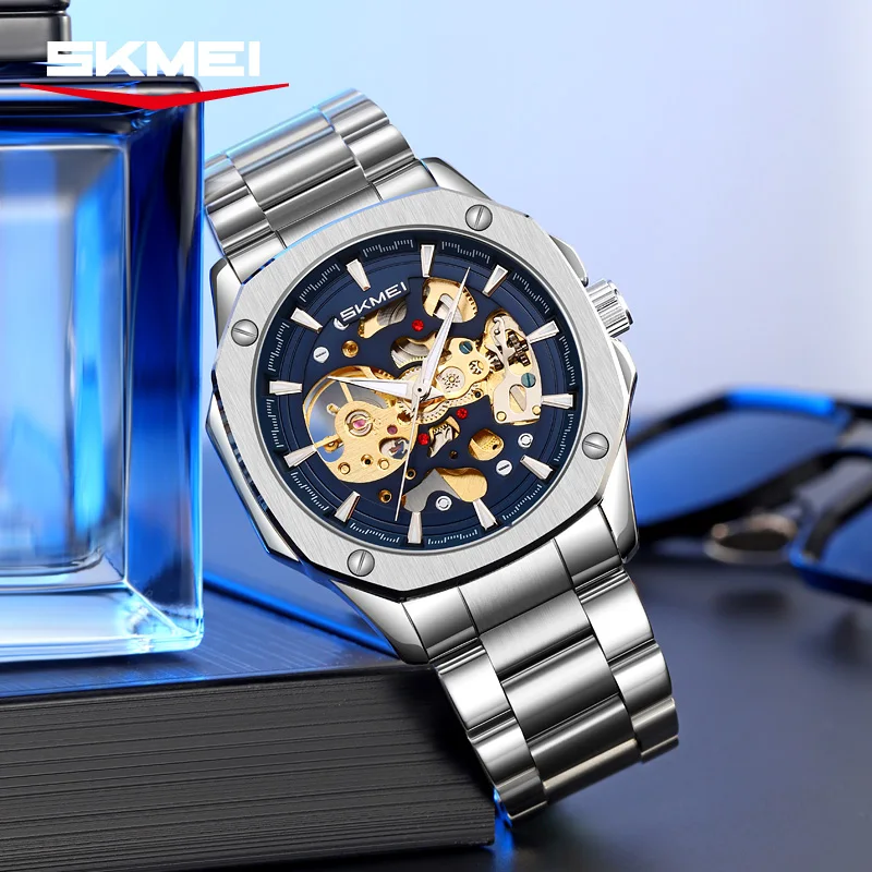 SKMEI 9378 Fashion Retro Men's Automatic Mechanical Watch Hollow Skeleton Dial Waterproof Luxury Business Watch Reloj Hombre - 5