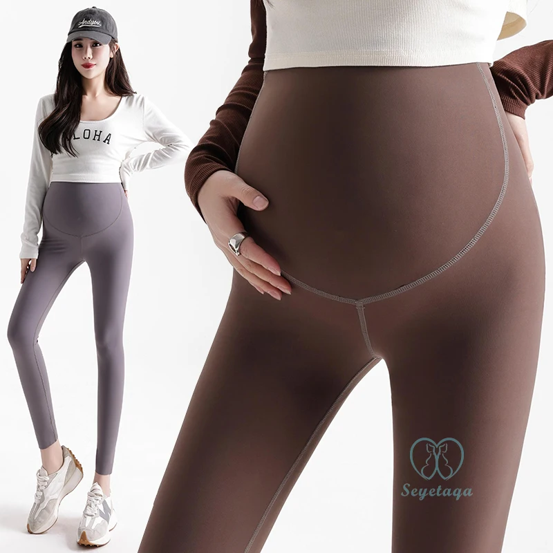 Seamless Thin Nylon Maternity Legging Baby Care Waist Support Pencil Shark Pants for Pregnant Women Casual Spring Pregnancy