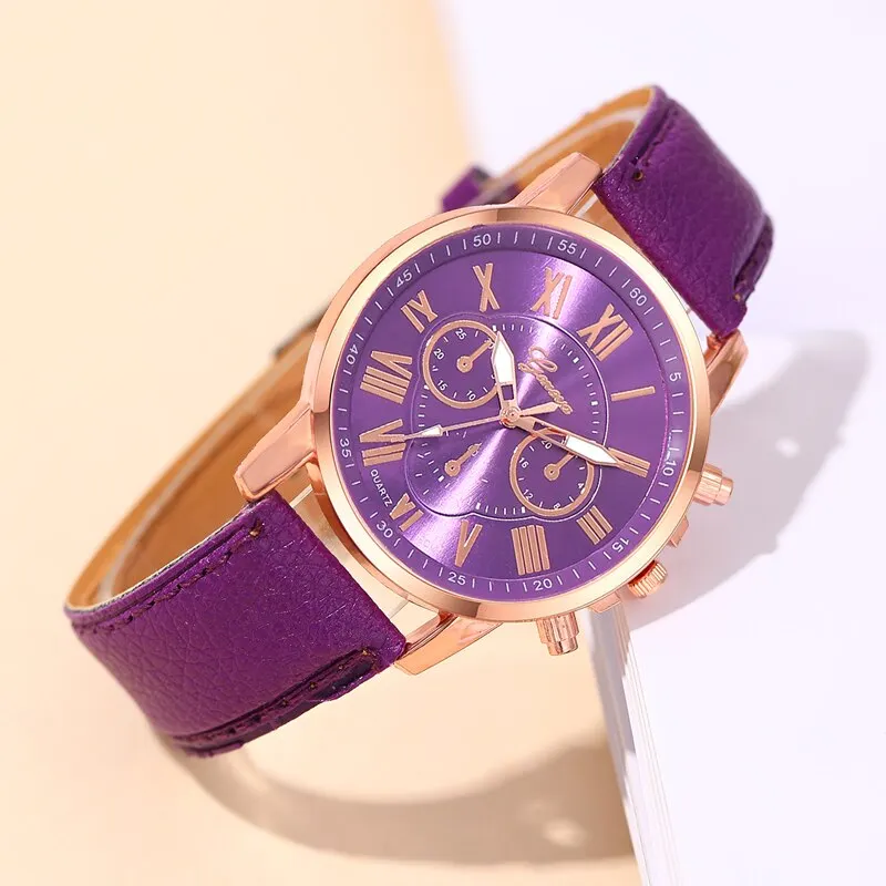 Reloj Mujer Fashion Women Watches Ladies Purple Leather Quartz Wrist Watch for Women Bussiness Casual Watch Relogio Feminino - 3