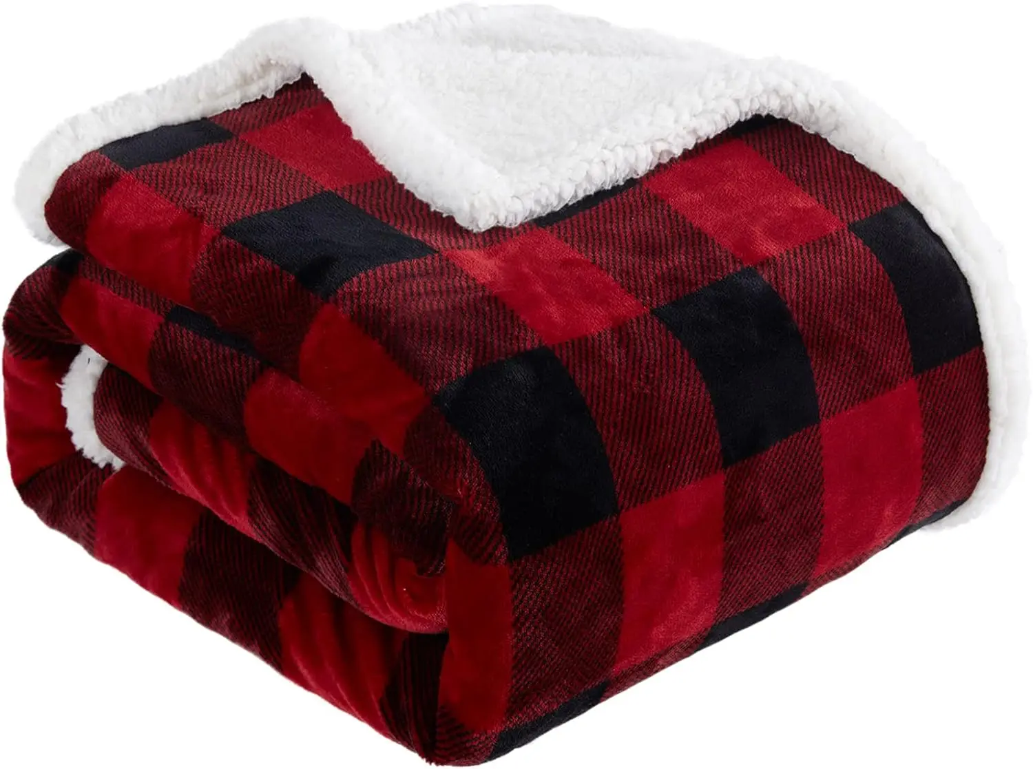 

Sherpa Red and Black Buffalo Plaid Christmas Throw Blanket Soft Cozy Blanket Fleece Plush Microfiber Blanket for Couch Bed Sofa