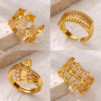 Double Layer Star Rings for Women Gold Color Pave Zirconia Geometric Heart Ring Aesthetic Wedding Fashion Jewelry
