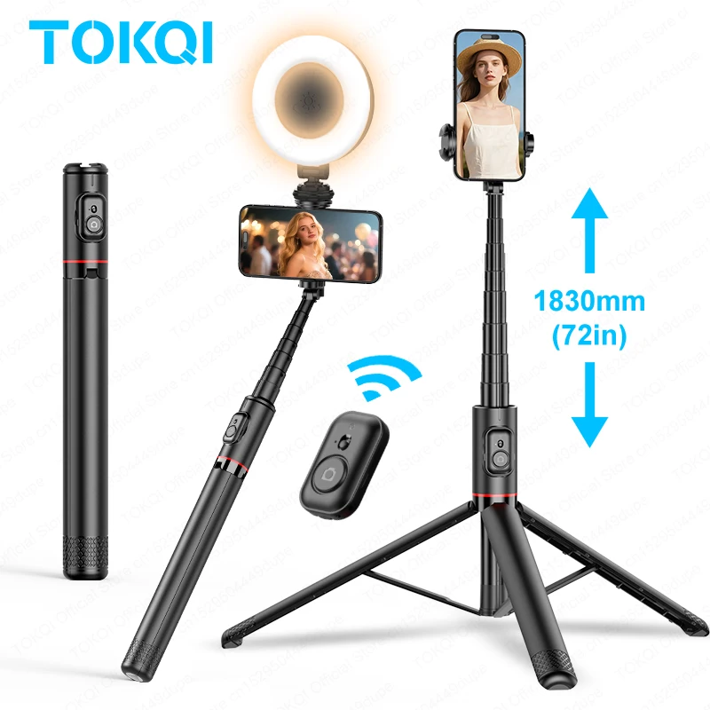 Portable 72-Inch Aluminum Alloy Selfie Stick with Wireless Bluetooth Remote