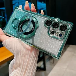 Plating Airbag Gradient Case with Lens Protection and Magnetic Holder Cover for S22 (Green)