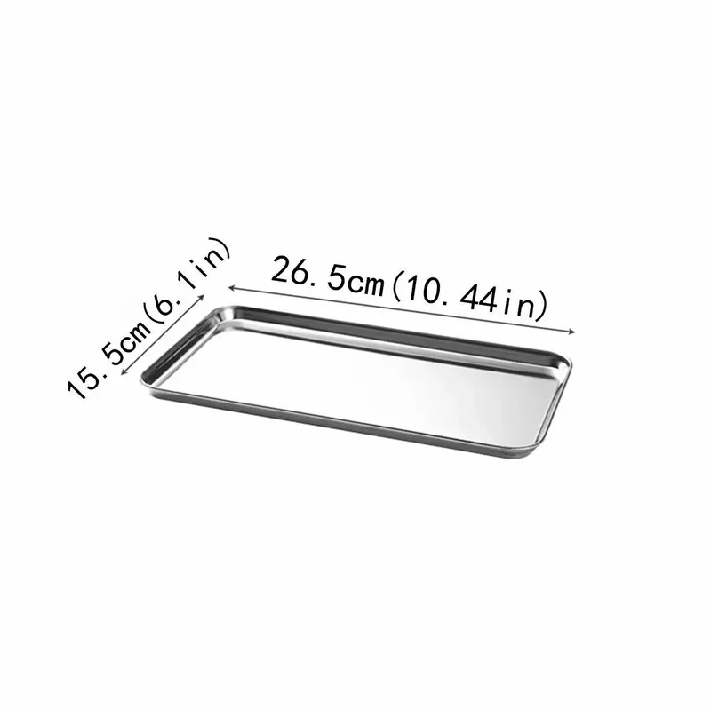 1Pc Stainless Steel Dish Household Stainless Steel Vermicelli Dish Thickened Rectangular Flat Bottom Liangpi Dish Barbecue