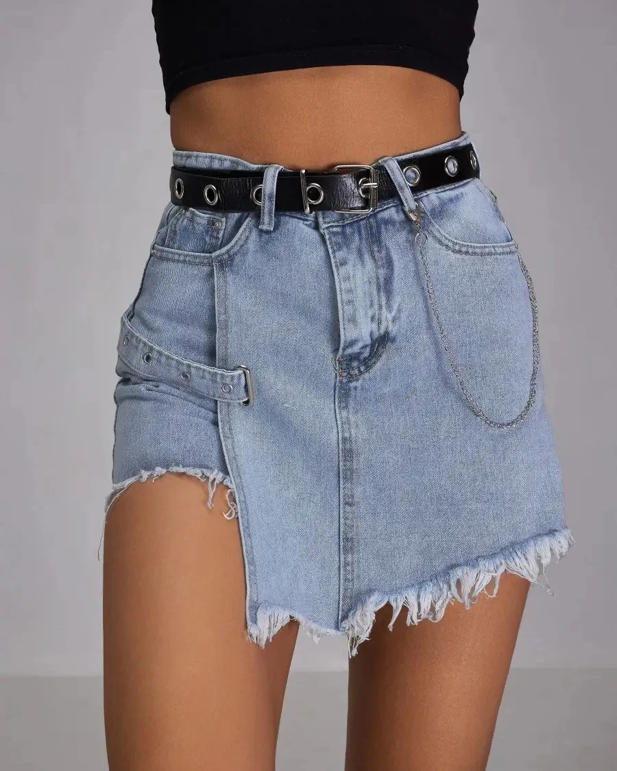 

Summer New Irregular Denim Shorts Skirt Female Y2K Street Fashion high waisted and versatile slim fitting skirt pants