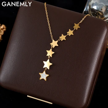 316L Stainless Steel Pentagram Star Pendant Necklace For Women Stylish Dangle Neck Chain Jewelry Waterproof Party Gift
