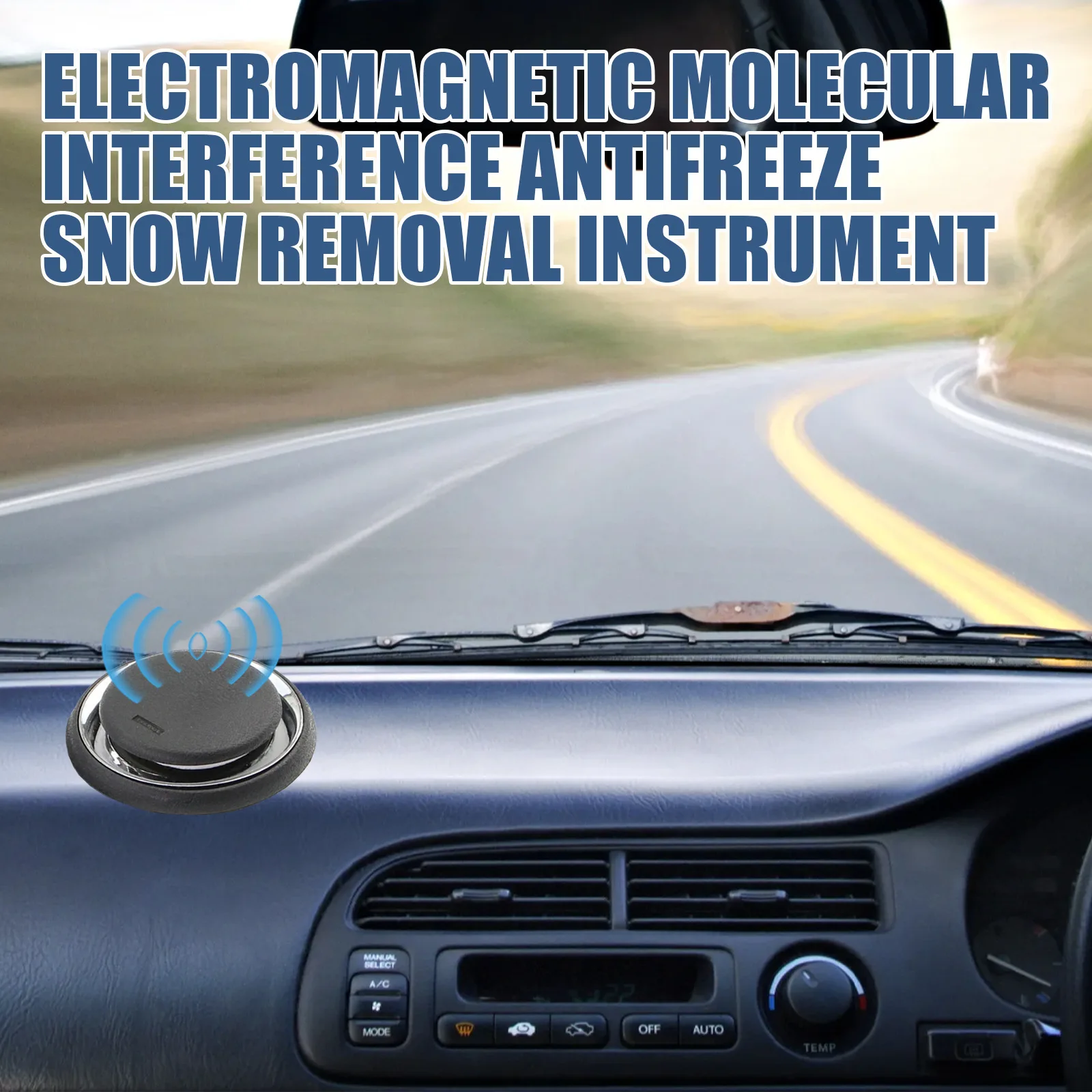 A clear car windshield next to a frozen one, showing the effect of a car antifreeze device.