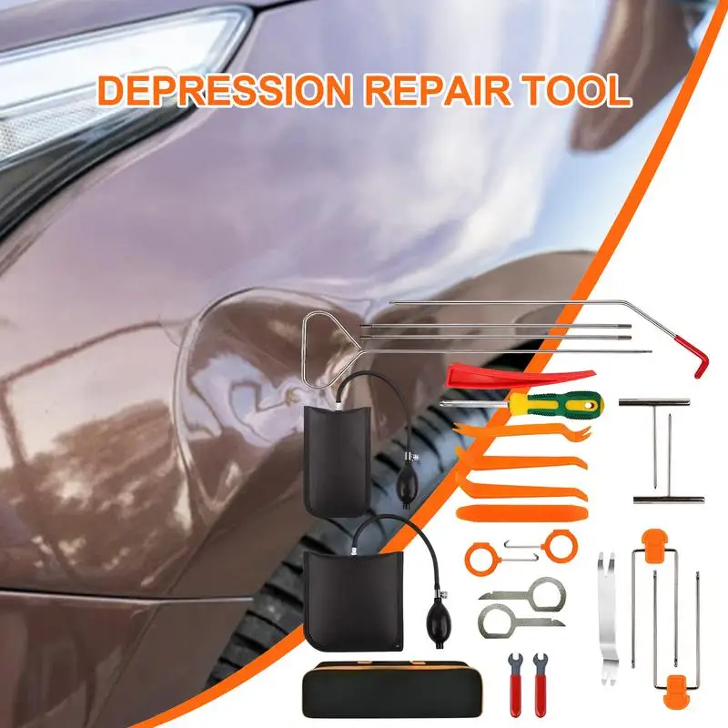 

Car Dent Removal Tools New Dent Repair Stainless Rods Hook Auto Body Paintless Dent Removal Dings Hails Crowbar Kit Car Tools