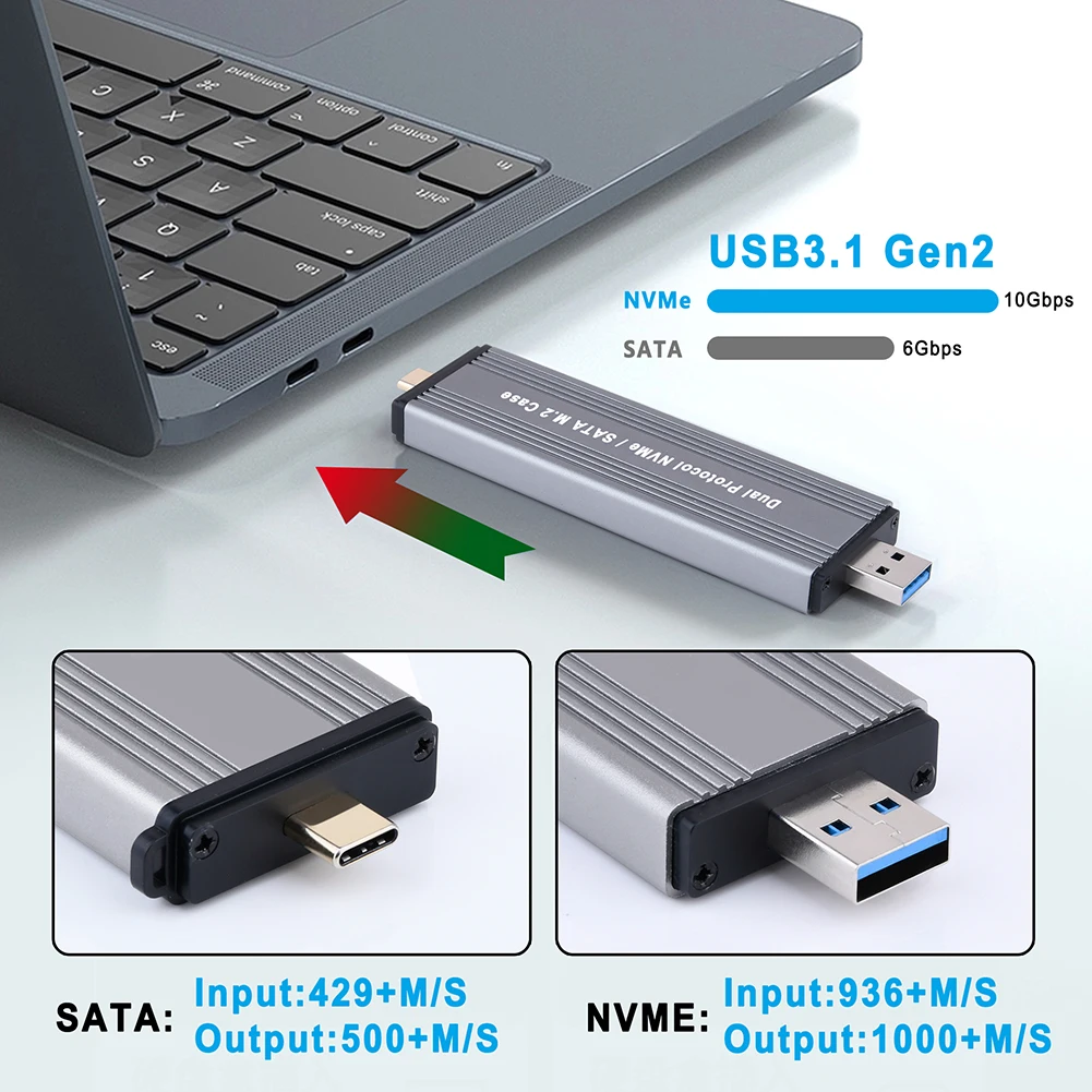 USB CŸ  ̽ SSD ϵ ũ, ÷  ÷, M2 NVMe PCIe/M.2 SATA SSD, W306 SSD Ŭ, USB3.1 Gen2, 10Gbps