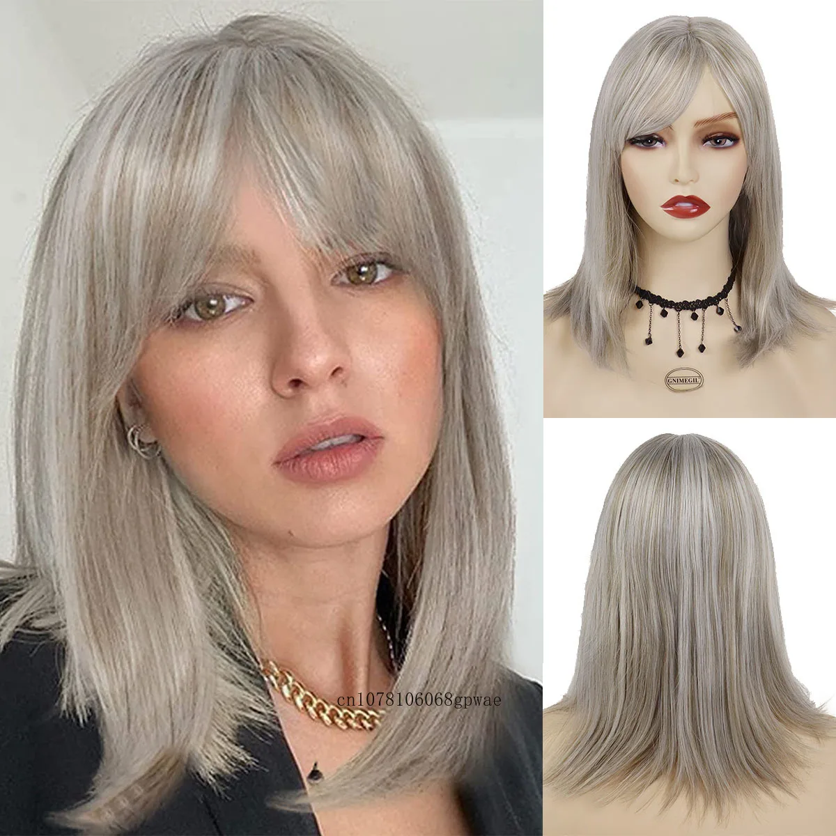 Synthetic Long Straight Hair Natural Wigs for Women Grey Brown Wig with Bangs Ladies Cosplay Halloween Party Casual Female Wig synthetic long straight hair natural wigs for women grey brown wig with bangs ladies cosplay halloween party casual female wig