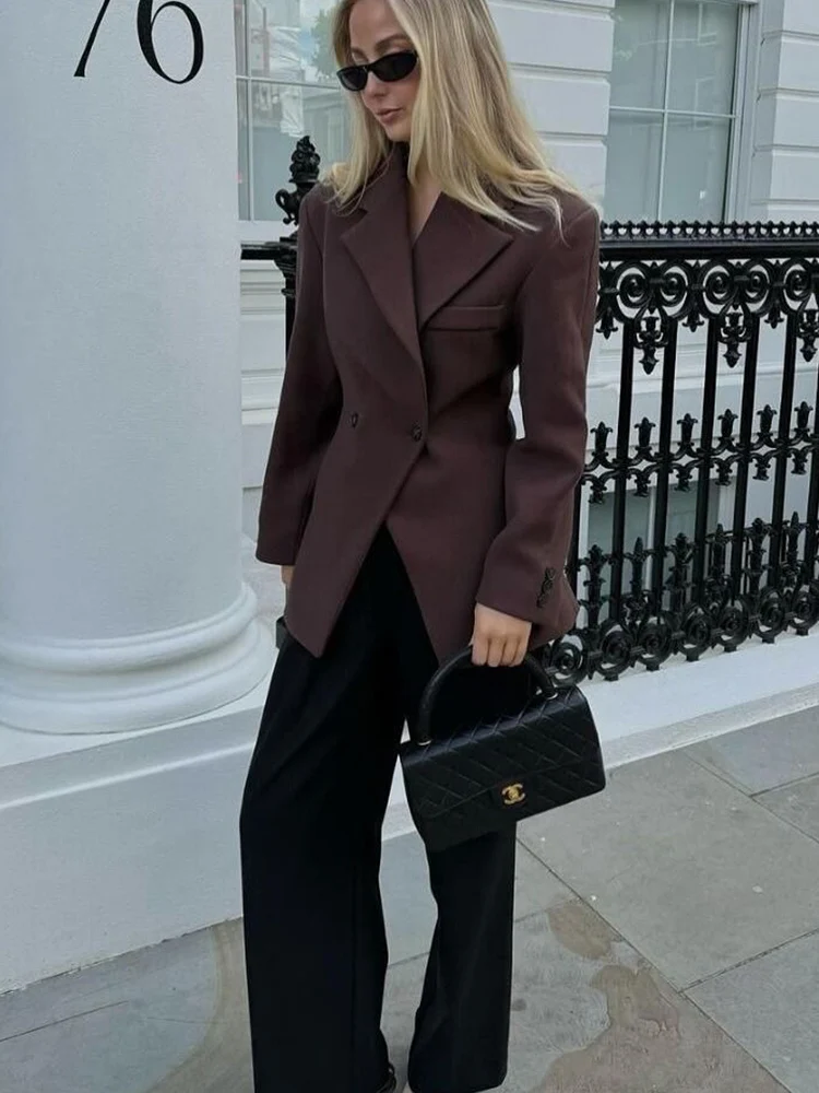 Elegant Women's Blazer Solid Long Sleeve Turn Down Collar Slim Split Office Jacket Fashion Double Breasted Spring Autumn New